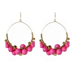 Fuchsia & Goldtone Gypsy Hoop Drop Earrings